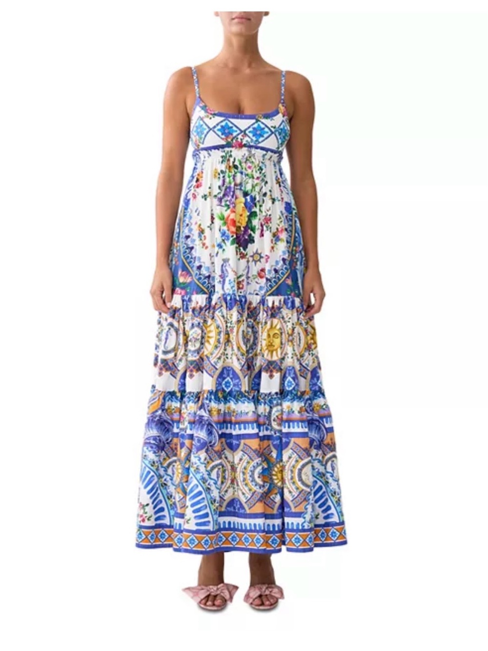 NWT CAMILLA Bohemian Tile-Print Maxi Dress in White and Blue